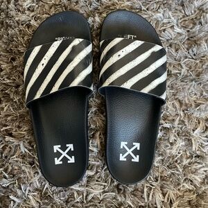 Off-White Black and White Striped Slides